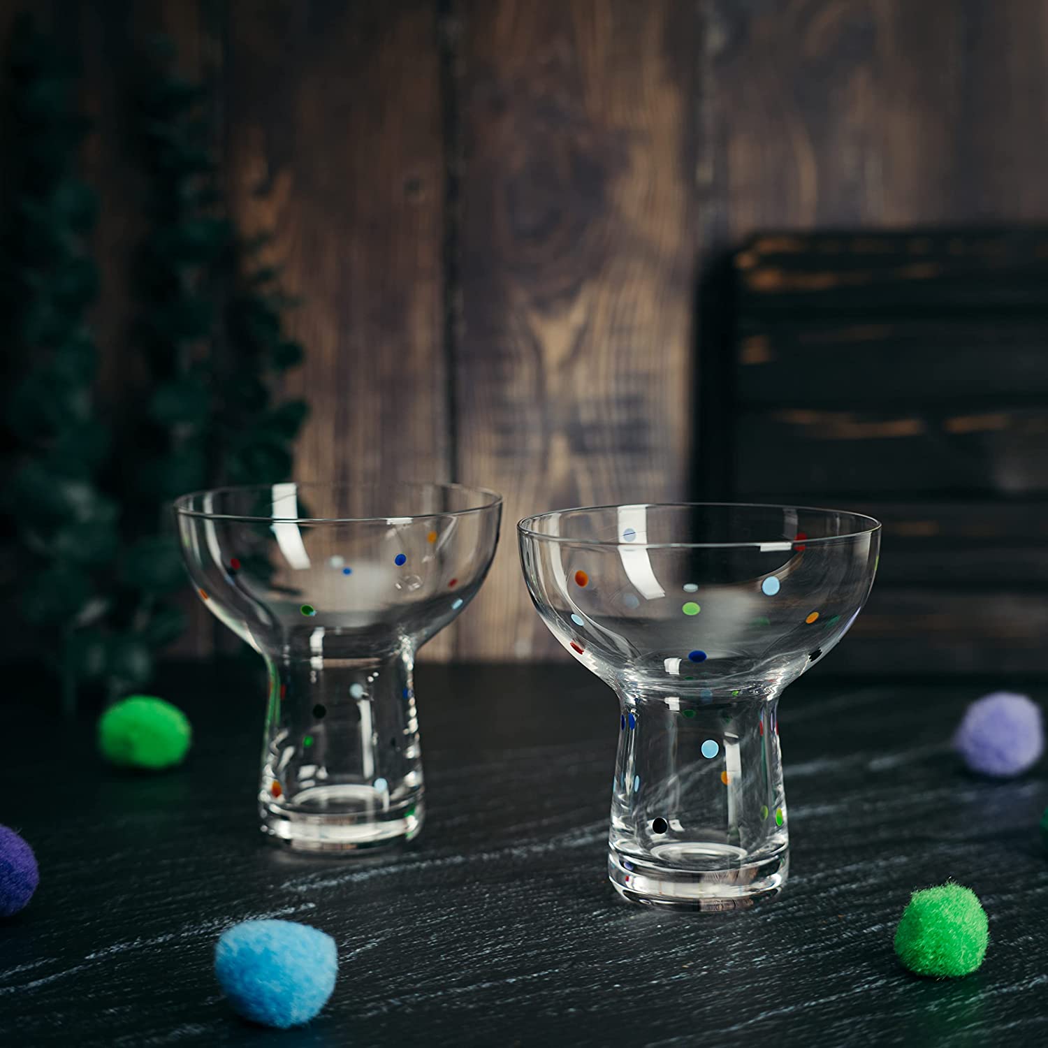 The Wine Savant Hand Blown Margarita Glass – Luxury Hand Blown Confetti Margarita, Martini & Champagne Glasses Cinco de Mayo, Hand Blown Glass – Large Party (Polka Dot Vintage Design)-3