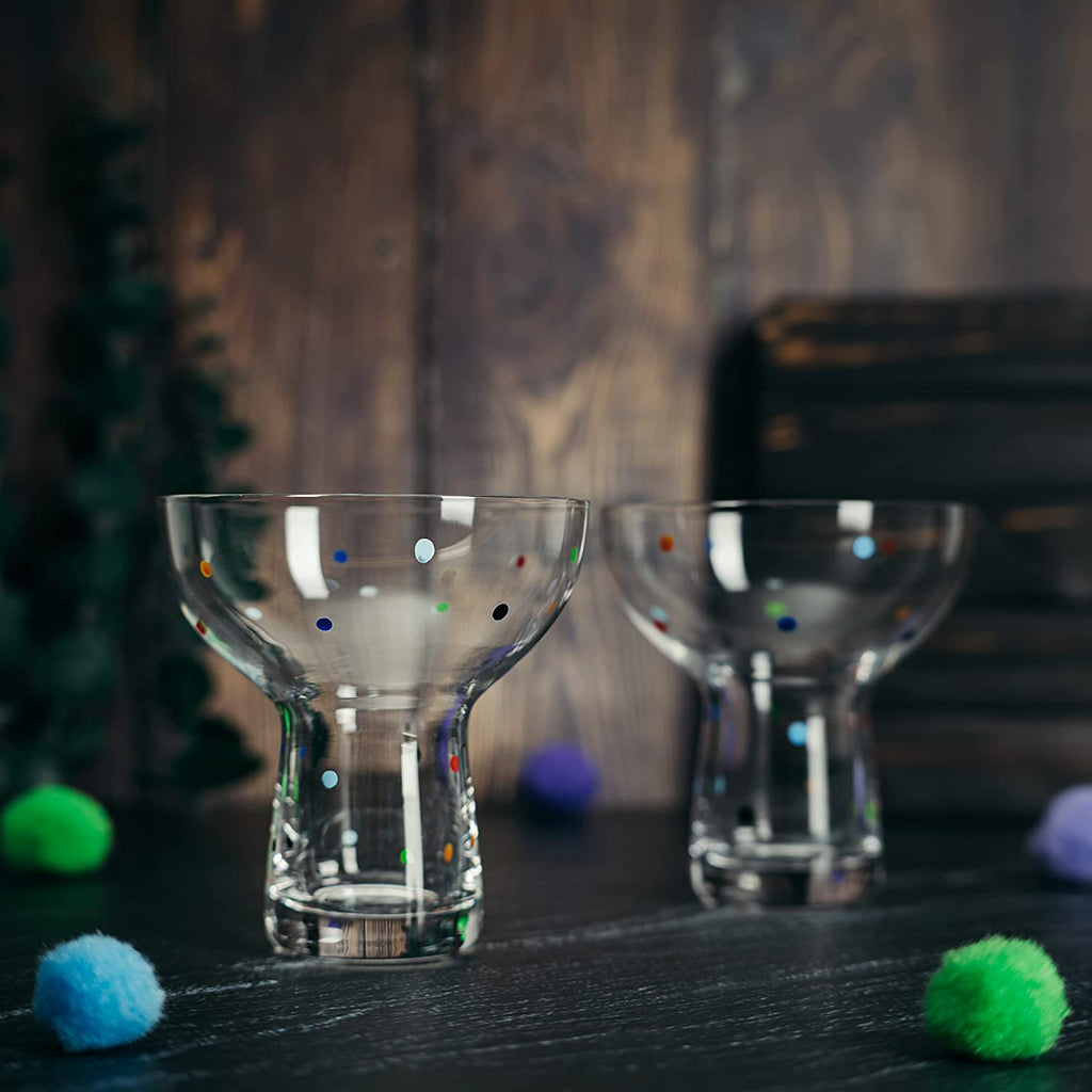 The Wine Savant Hand Blown Margarita Glass – Luxury Hand Blown Confetti Margarita, Martini & Champagne Glasses Cinco de Mayo, Hand Blown Glass – Large Party (Polka Dot Vintage Design)-1