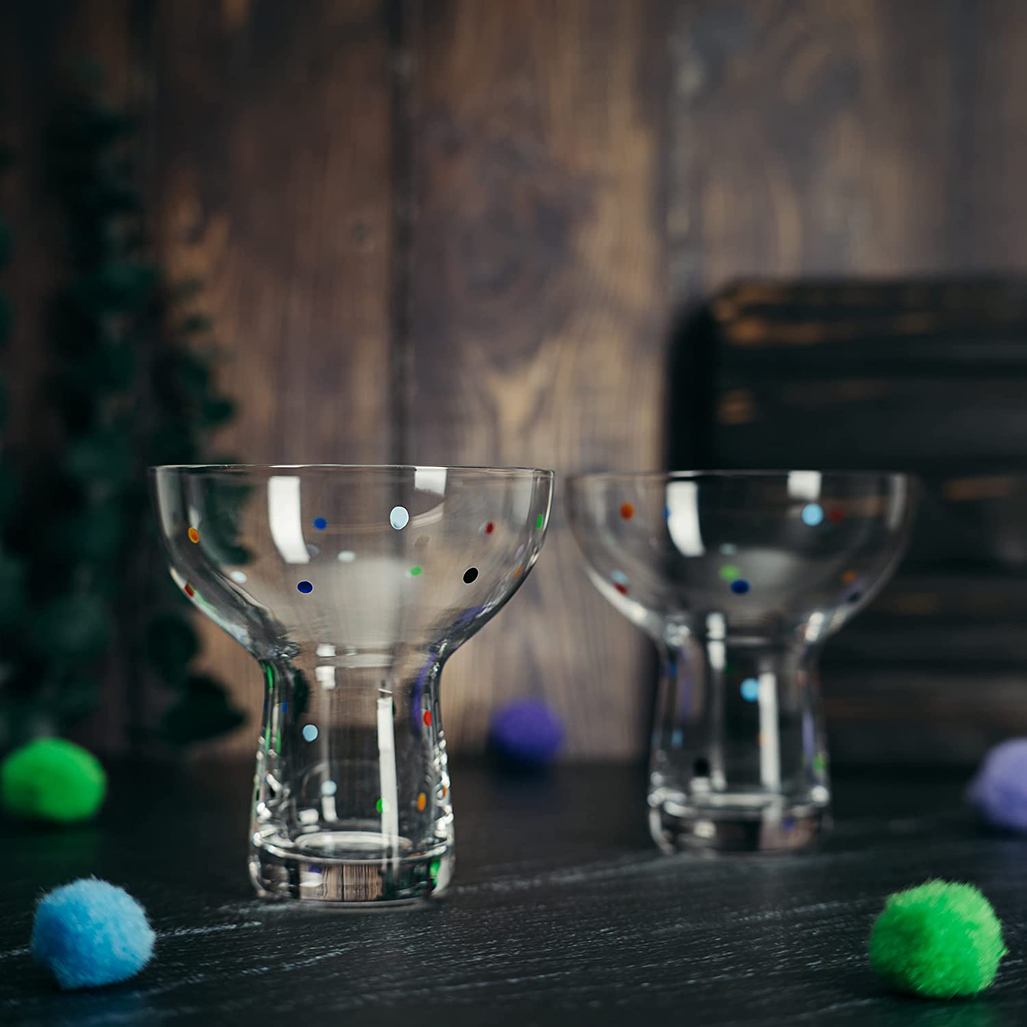 The Wine Savant Hand Blown Margarita Glass – Luxury Hand Blown Confetti Margarita, Martini & Champagne Glasses Cinco de Mayo, Hand Blown Glass – Large Party (Polka Dot Vintage Design)-1