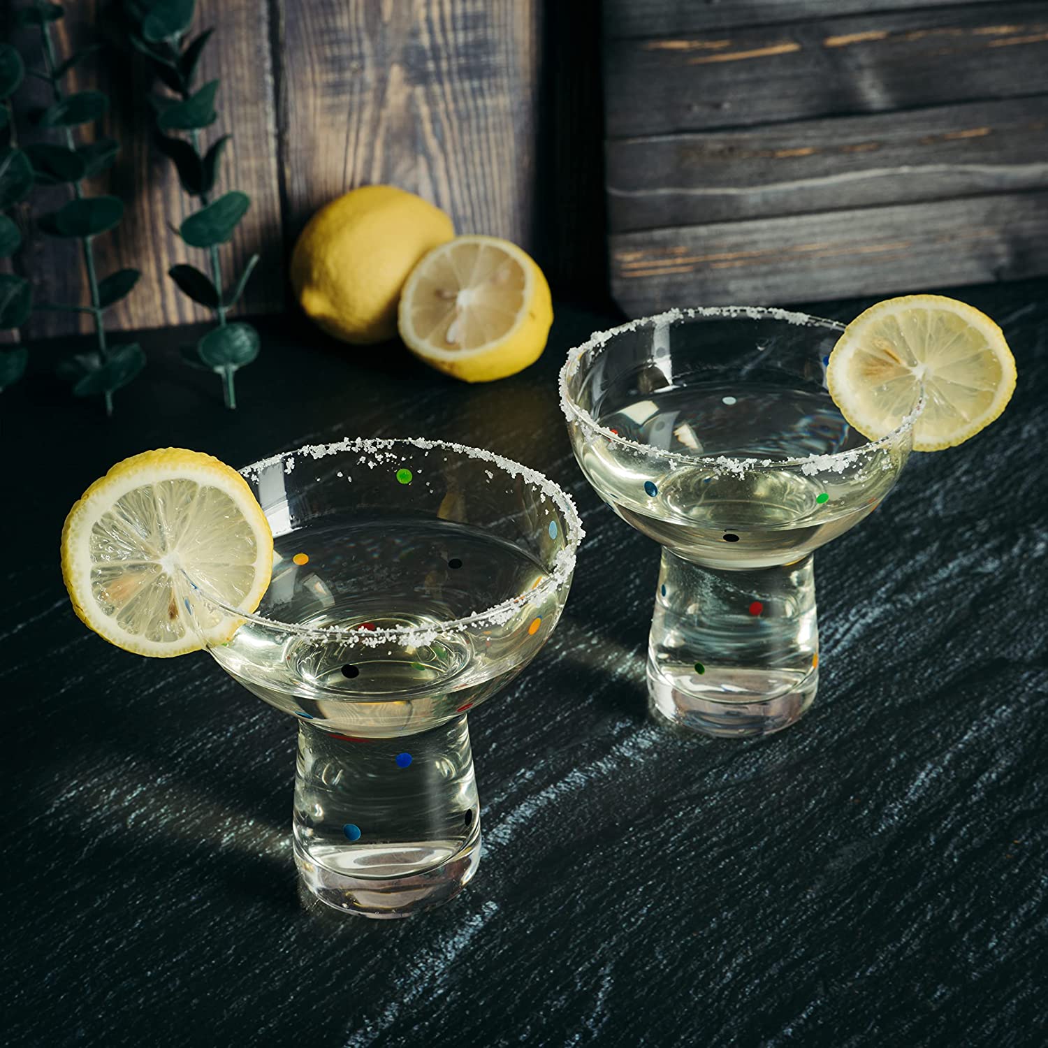 The Wine Savant Hand Blown Margarita Glass – Luxury Hand Blown Confetti Margarita, Martini & Champagne Glasses Cinco de Mayo, Hand Blown Glass – Large Party (Polka Dot Vintage Design)-2
