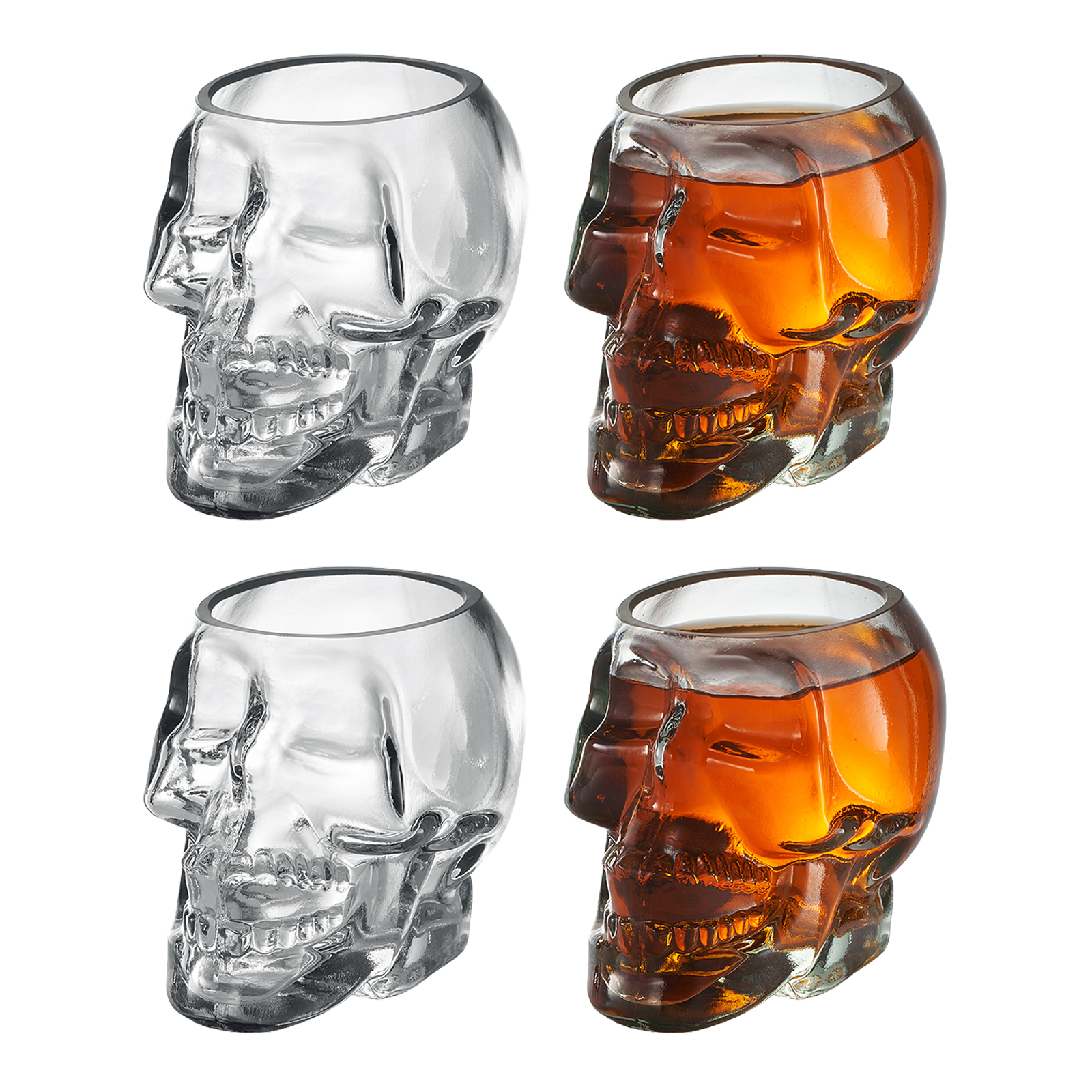 Monkey and Heroes Extra Large Skull Shot Glasses Set of 4, Use Skull Head Cup For A Whiskey, Scoth and Vodka Shot Glass, 3 Ounces-0